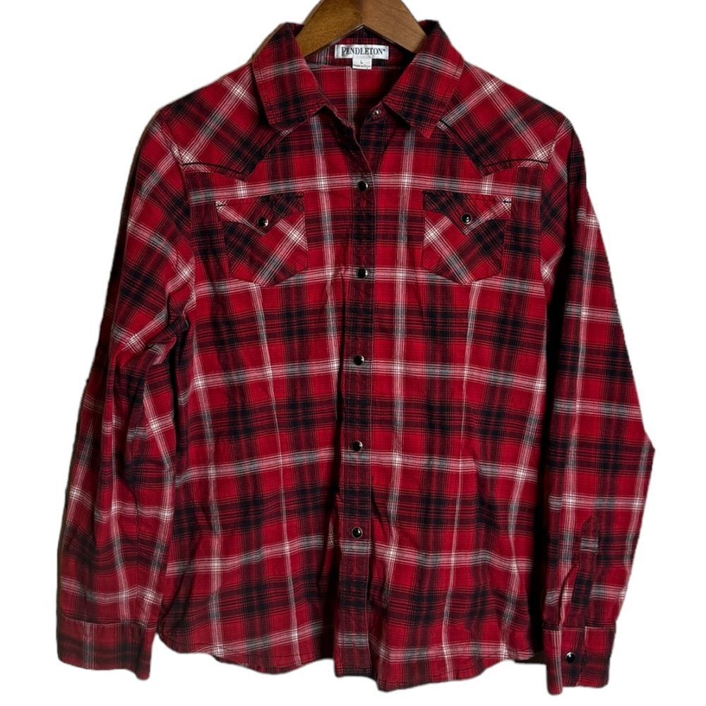 Pendleton Red Snap Button Down Shirt size Large 9… - image 1